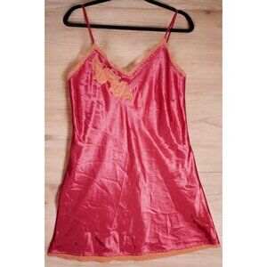 Valerie Stevens Satin Slip Dress Size M Red Lace Trim Vintage Y2K Lingerie